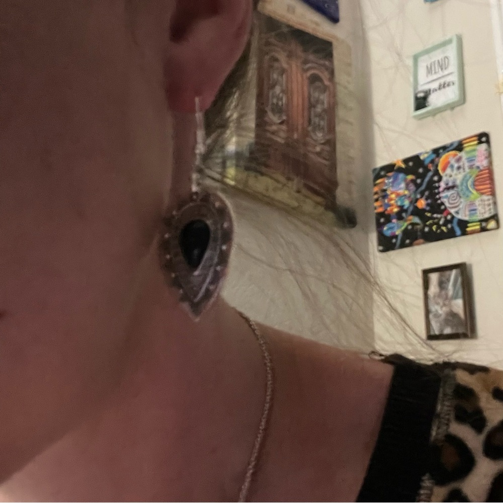 New S925 Sterling Silver Artisan Natural Polished Black Onyx Tibetan Earrings - Picture 5 of 13